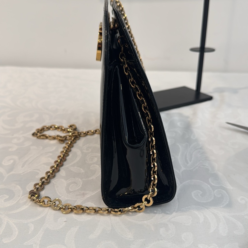 Salvatore Ferragamo Black Patent Leather Gold Chain Shoulder Bag - Picture 13 of 13